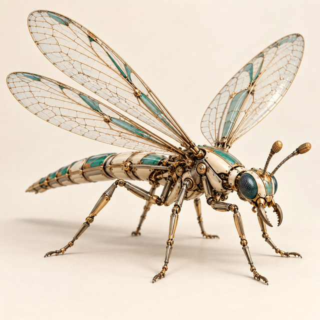 Mechanical insect with intricate gold wings